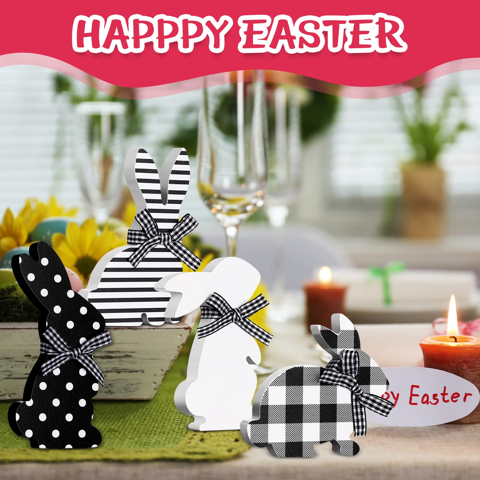 4 Pcs Easter Bunny Table Wooden Signs Bunny Shaped Farmhouse Decor Spring Bunny Wood Tabletop Easter Decorations Easter Bunny Di